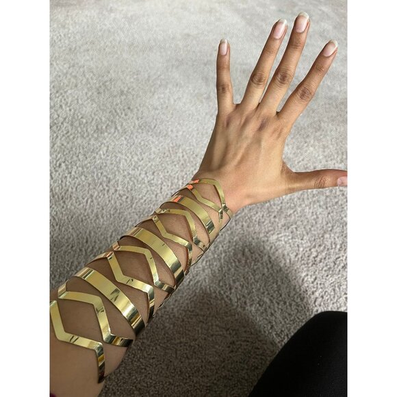 Huge wide gold bracelet chunky bangle arm cuff metal wedding statement armor - Picture 1 of 8